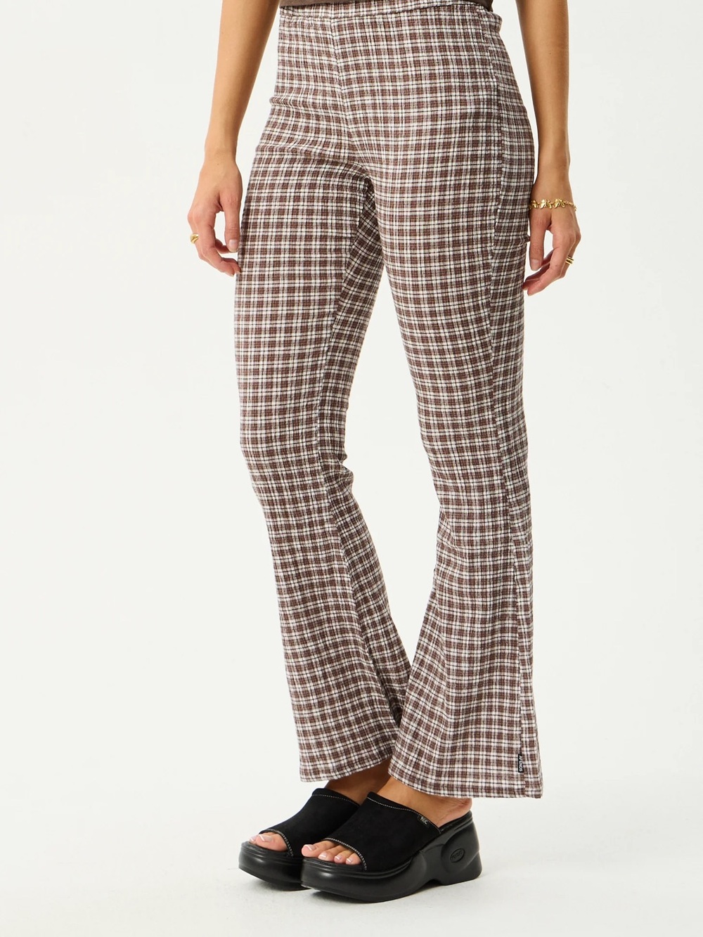 Afends Brown & Cream Plaid Flared Pants